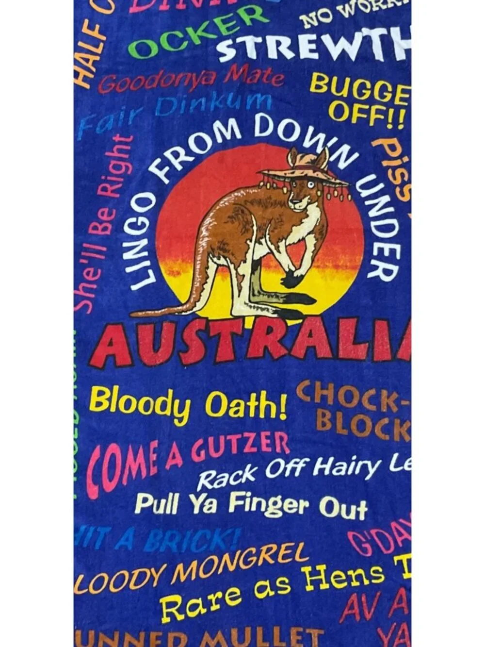 Lingo Down Under Australia Cotton Beach Towel  Kangaroo Aussie Slang 58